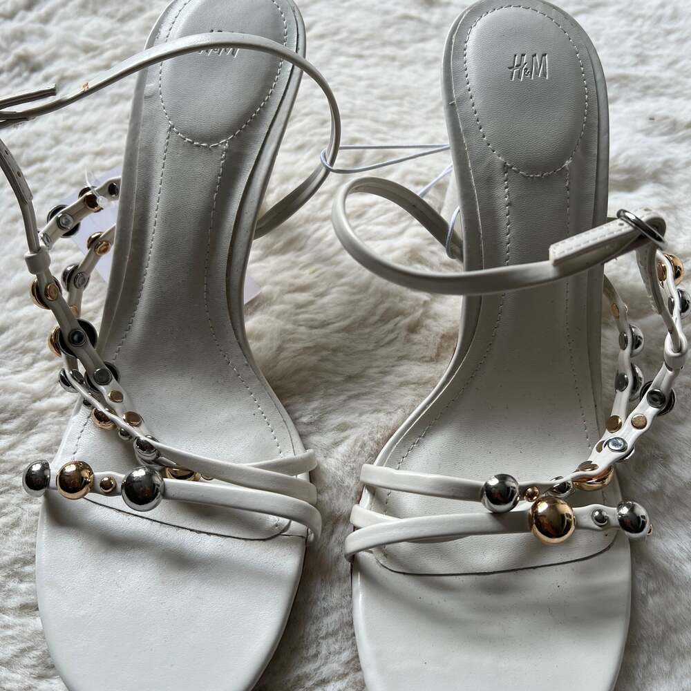 H&M White Strappy Kitten Heel Sandals